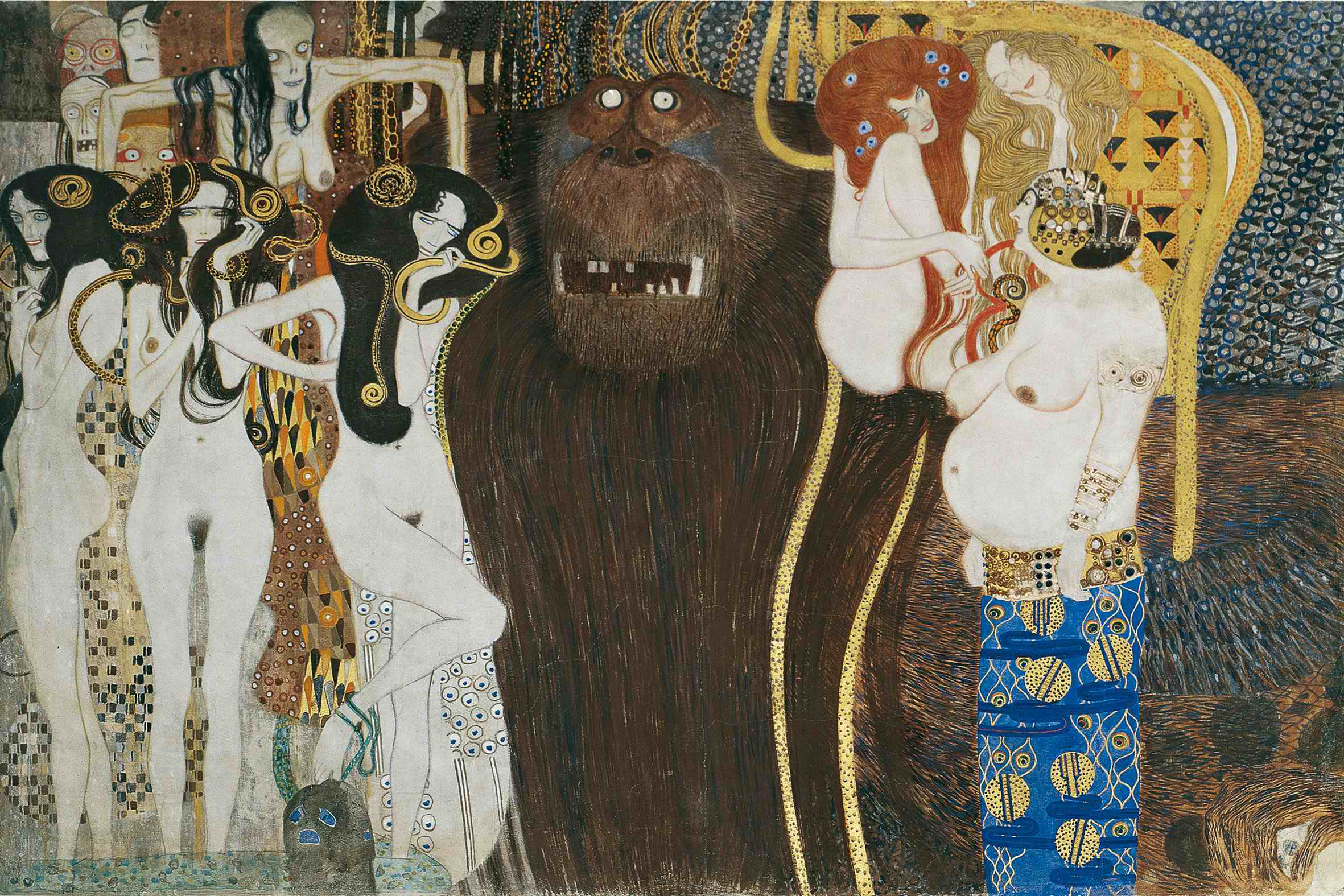 Gustav Klimt - The Beethoven Frieze: The Hostile Powers. Left part, detail 1902